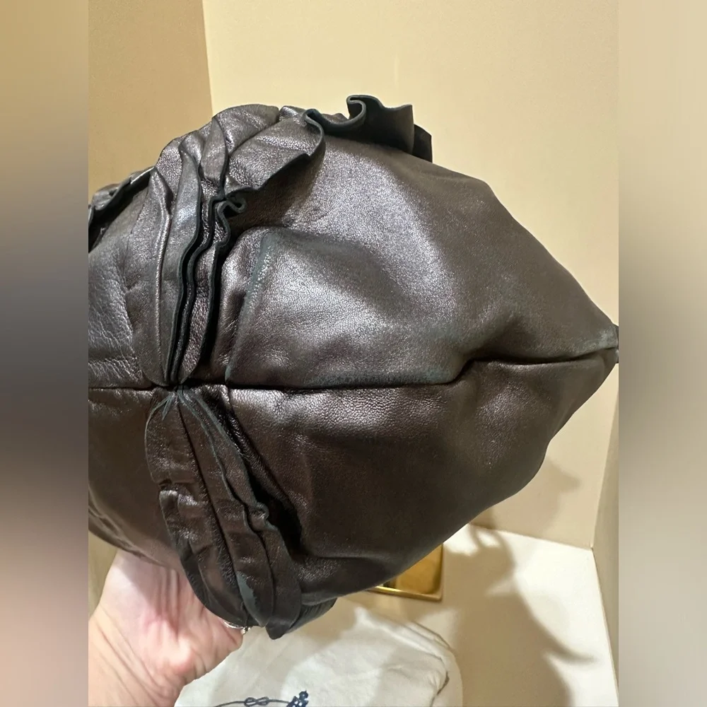 PRADA Nappa Mordore Leather Brown Ruffle Bag - Picture 7 of 14